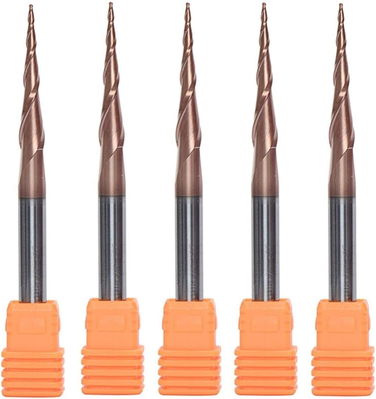 Cqinju-Milling cutter HRC62 Coated D4 D6 Solid Carbide 4mm 6mm Ball Nose Tapered End Mills Router Bits Wood Metal Cutters Cone Mill, 5pcs, Woodworking Tool Set ( Dimensions : 5PC R1.5 30.5 75 D6 )