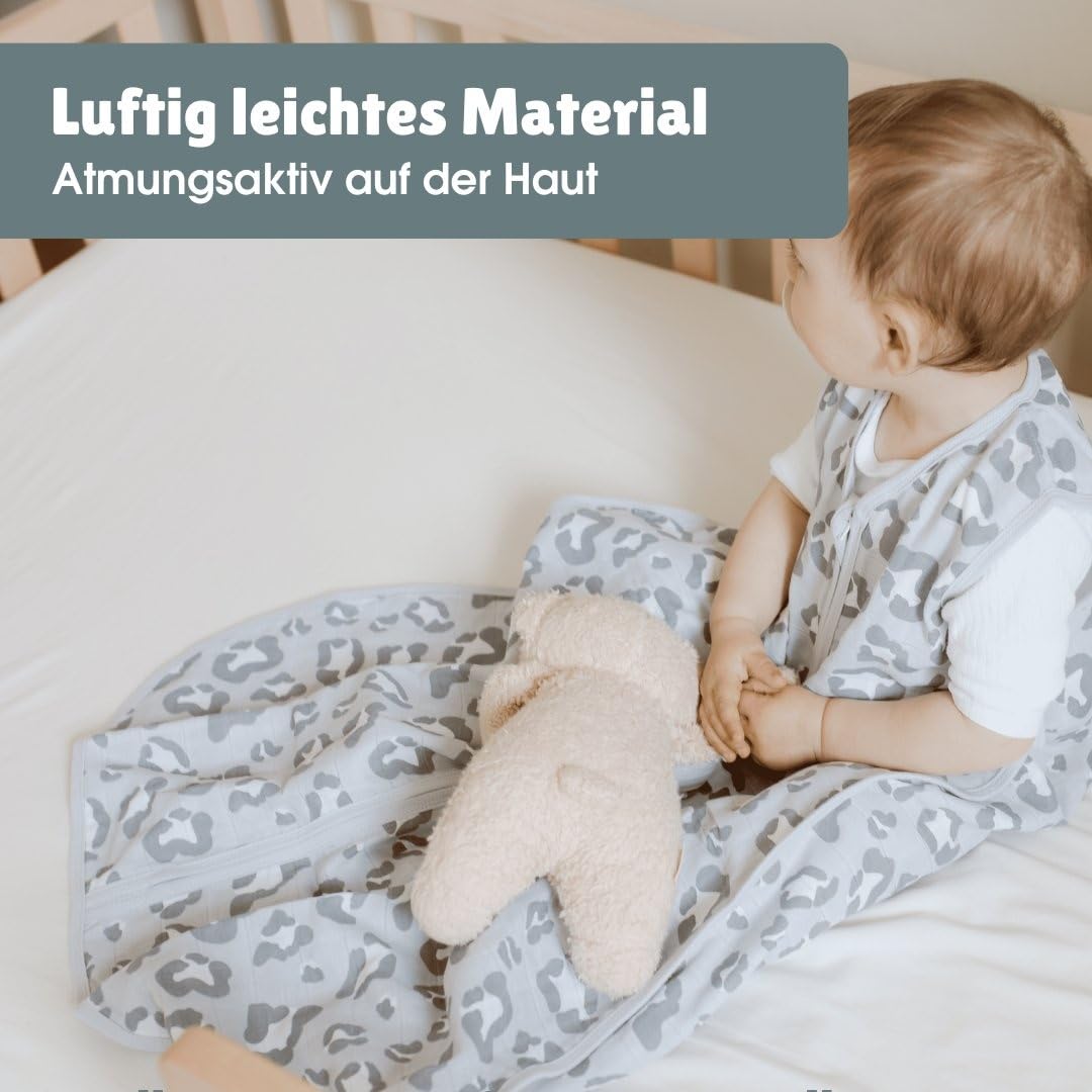 emma & noah Baby Schlafsack 0.5 TOG, Musselin Schlafsack für den Sommer, 100% Bio-Baumwolle, OEKO-TEX Zertifiziert, Atmungsaktiv und Leicht, Strampelsack für Neugeborene