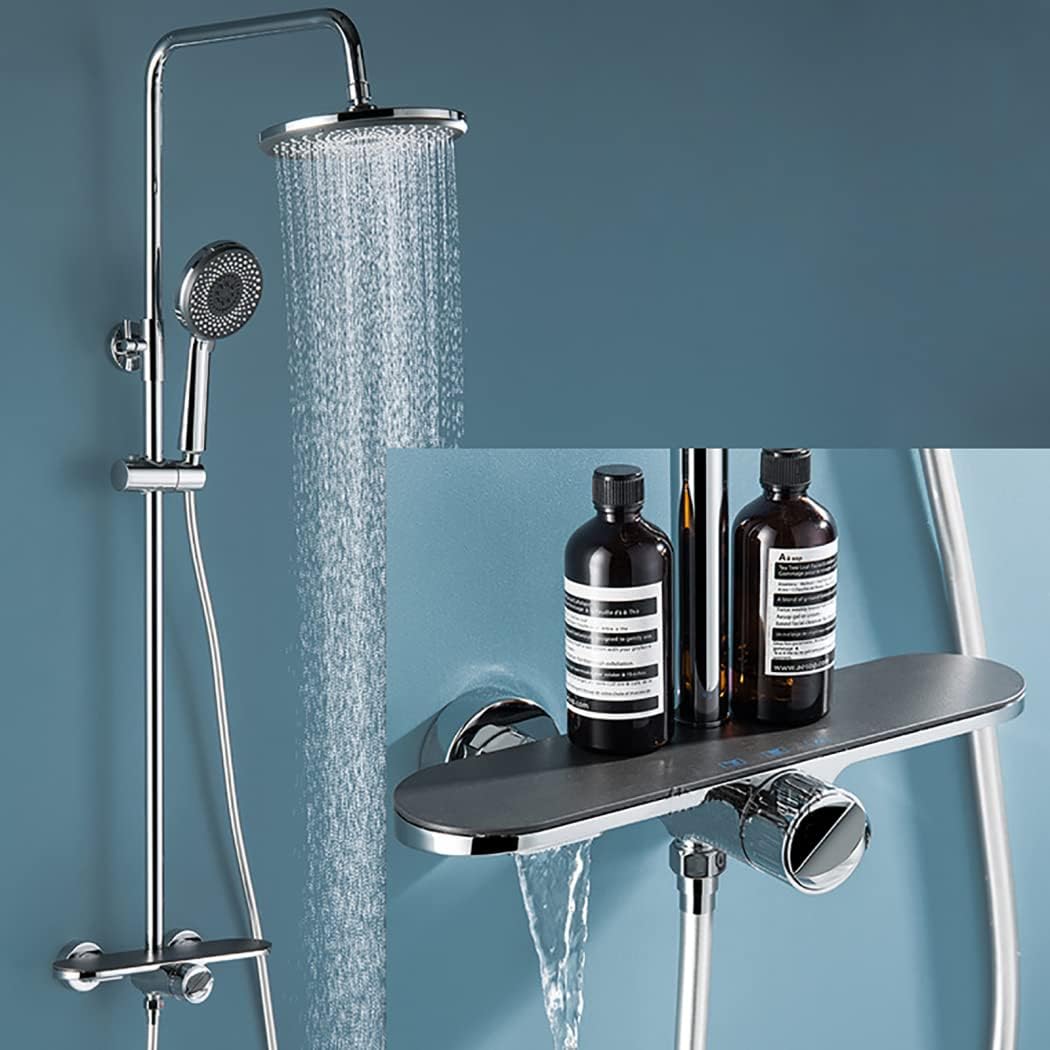 Shower System 10 Inches, Shower Faucet Set Wall Mounted Rain Shower Combo Set Single Handle Tub and Shower Trim Kit with Tub Spout, Handheld Sprayer and Round Rain Shower Head,Gun Grey ( Color : Chrom