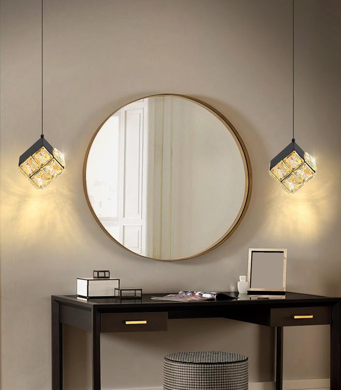 Mini Pendant Lights Crystal Chandeliers for Dining Room Kitchen Island LED Light Fixture Dimmable Handing Light for Hallway