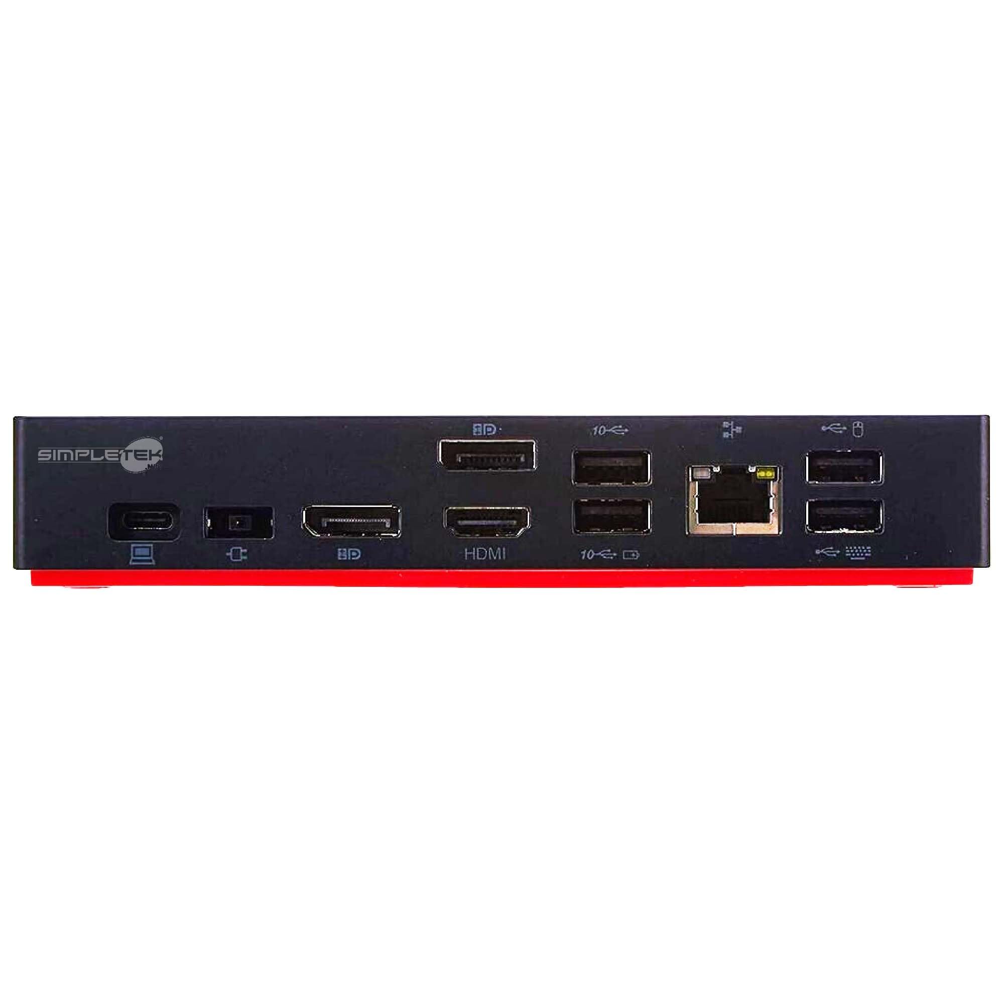 SIMPLETEK Stacja dokująca Thunderbolt USB-C, 2 x DisplayPort + HDMI 4K 60 Hz, Gigabit LAN, 6 x USB, zasilanie 90 W, zasilacz + kabel (odnowiony)