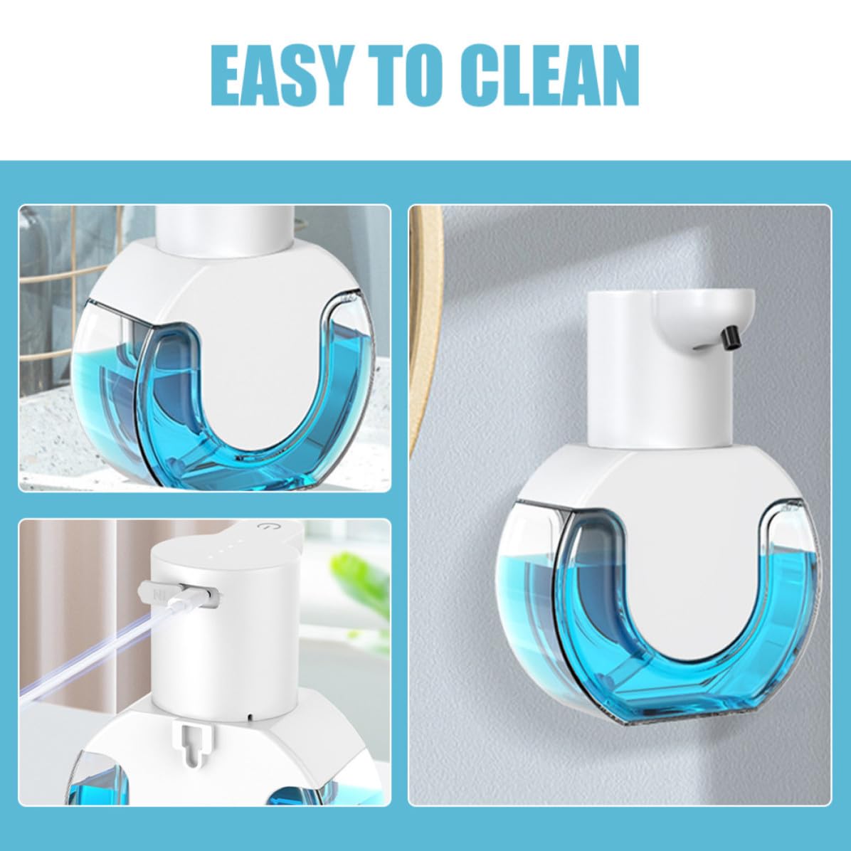 Distributore Automatico di Sapone 430ml Bianco Abs per Casa | Sensore Infrarosso senza Contatto, 4 Livelli Regolabili, Dc-5v 1.5w Ipx5