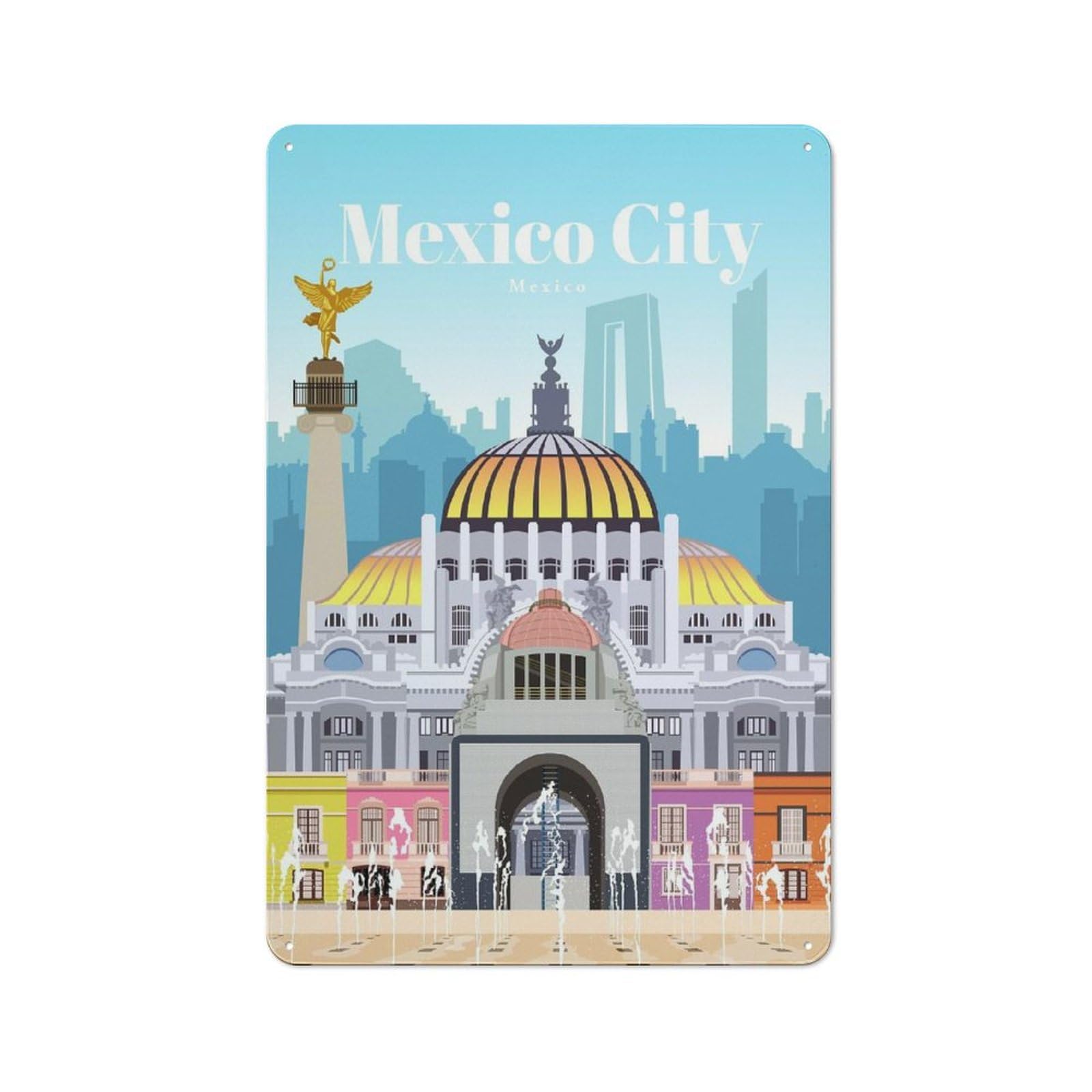 Junmoney Travel To Mexico City Metal Wall Sign 30X20cm, Rustic Classic Pub Decor For Cafe, Pub, Workshop Or Home Bar