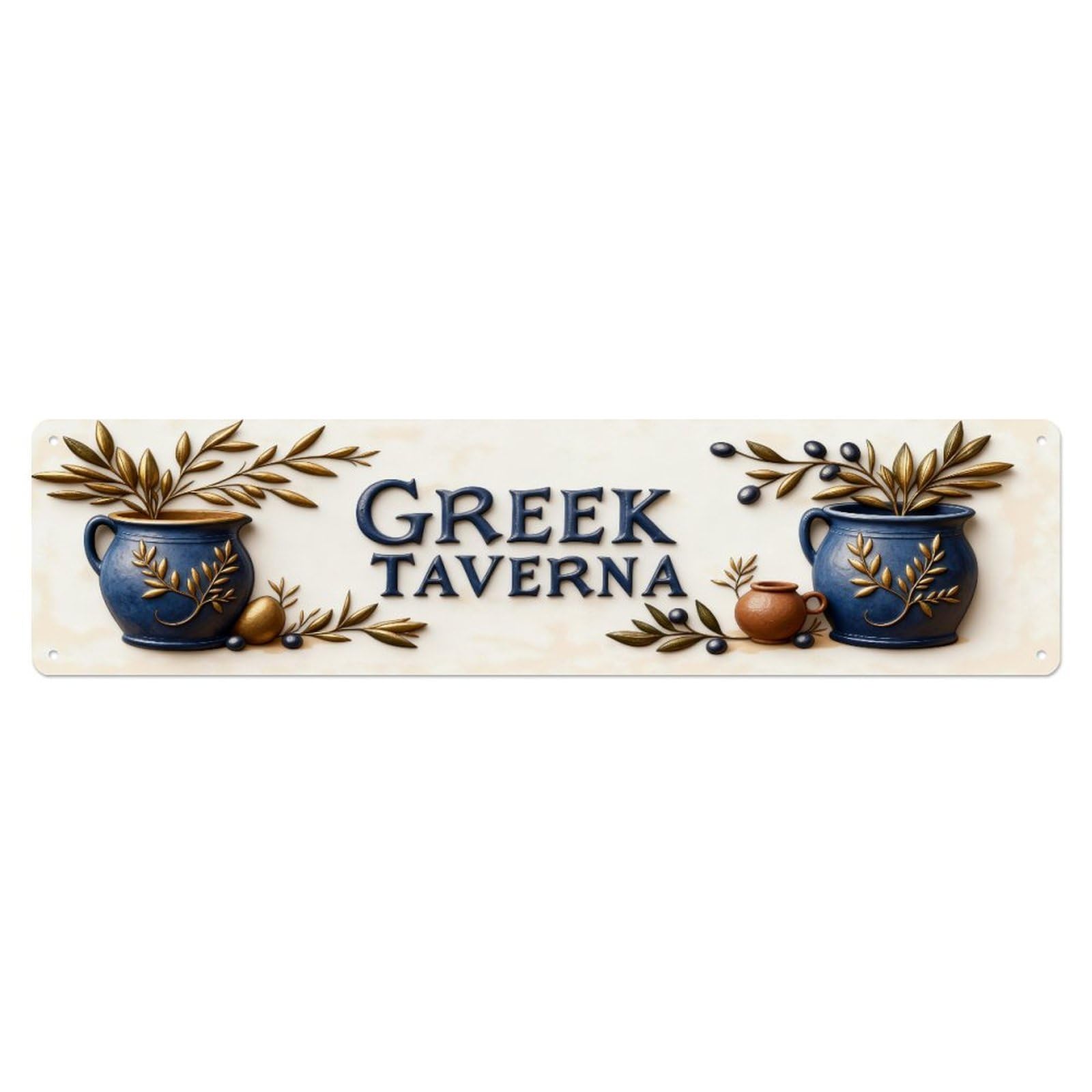 Greek Taverna Olive Branch Pot Metal Tin Sign Plaque