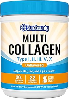 Multi Collagen Powder, Type I II III V X, Hydrolyzed Collagen Peptides, Zero Sugar, Dissolve Easily, Skin, Hair, Nail & Joint Care, Unflavored, 16oz