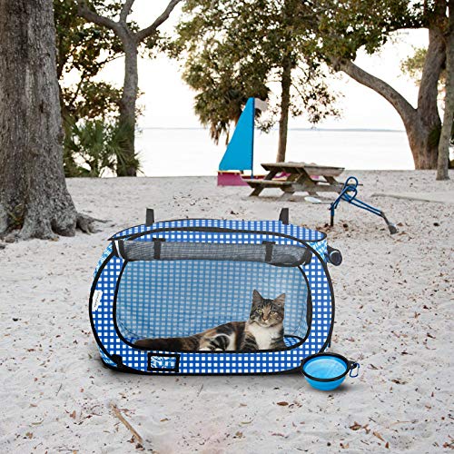 confote Indoor Outdoor Crate Pets, Collapsible Portable Cat Cage Kennel Large Blue 24\"x16\"x15\" Portable Kennel Carrier and Feeding Kit Collection - Thumbnail 2