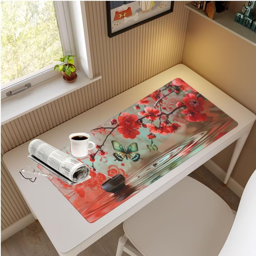 Podkładka pod mysz XXL 1500 x 600 x 3 mm Zen podkładka pod mysz do biura, podkładka pod mysz z kwiatami w stylu retro, podkładka pod mysz dla graczy XXL, wodoodporna, antypoślizgowa podstawa, do domu