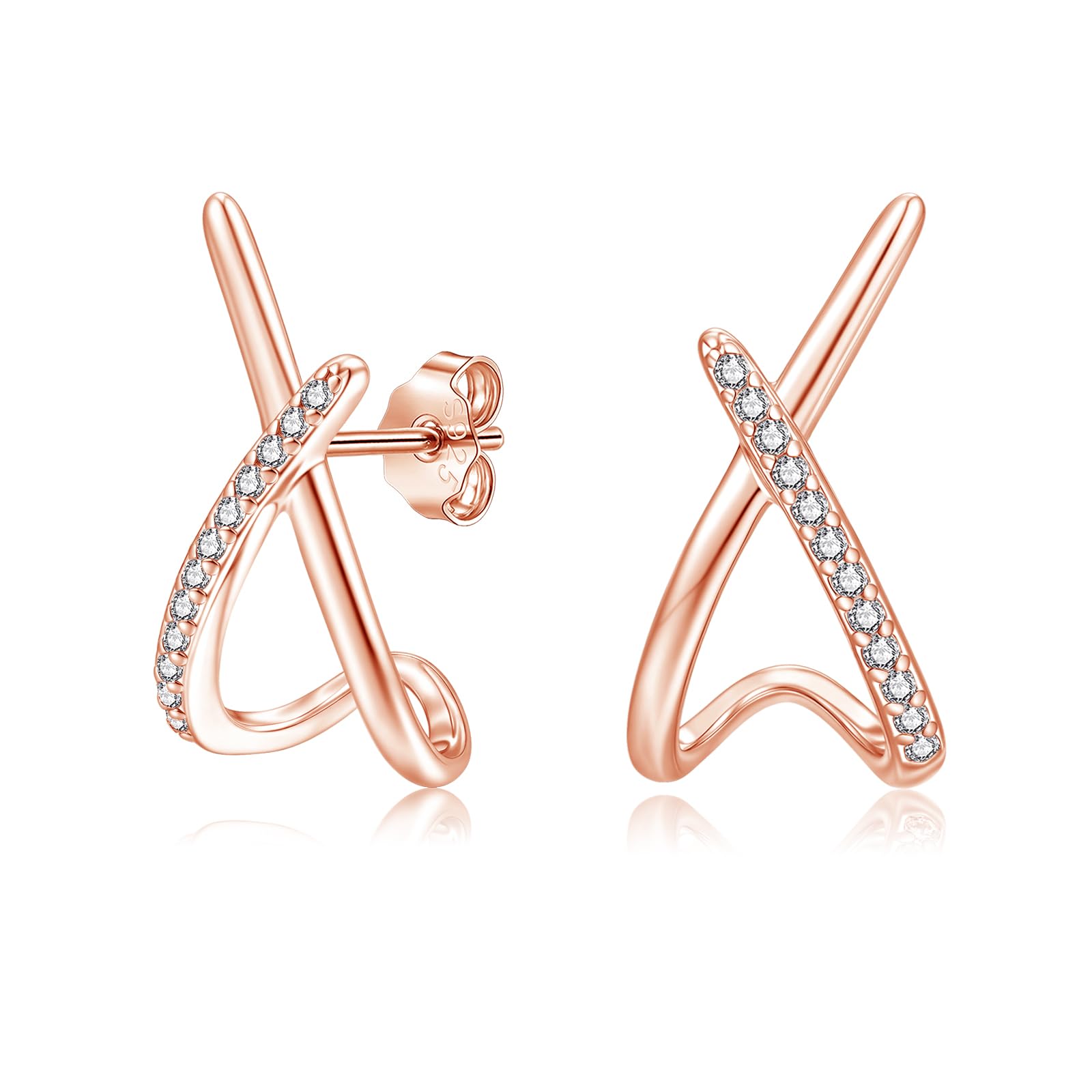 Loutade Ohrstecker Silber 925, Hypoallergene 925 Sterling Silber X Form Ohrringe mit Cubic Zirkonia, Zierliche Kleine Funkelnd Zirkonia Knorpel Schlafen Ohrringe Stecker Geschenke für Damen Frauen