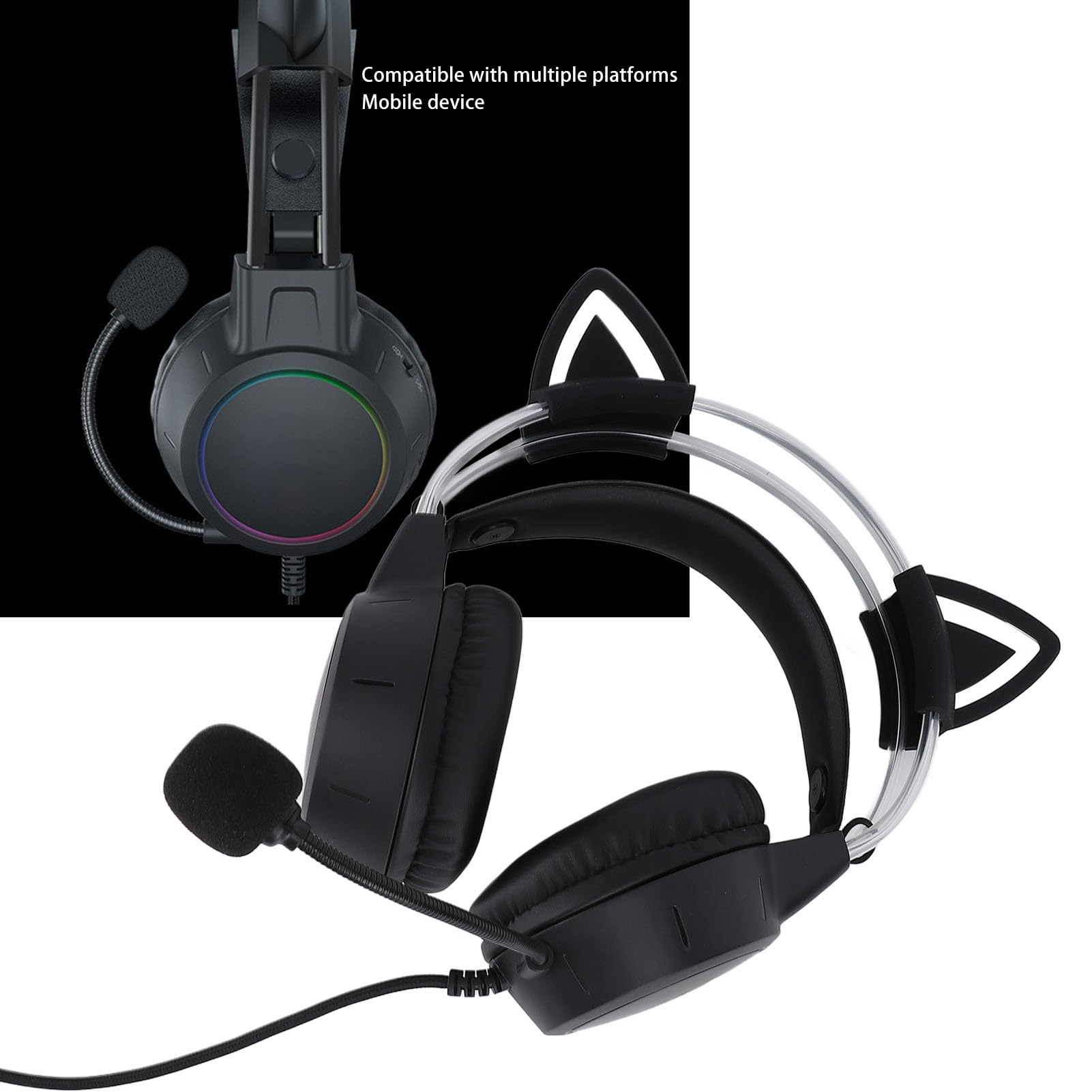 Gamingowy zestaw słuchawkowy RGB Cat Ear z mikrofonem do laptopa PC i przewodowe słuchawki USB 3,5 mm
