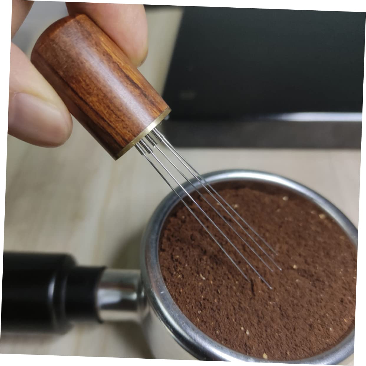 Espresso Coffee Stirrer with Wood Handle and Stand Durable Espresso Distribution Tool for Coffee Leveling and Breaking Up Grounds for Home Cafe and Restaurant