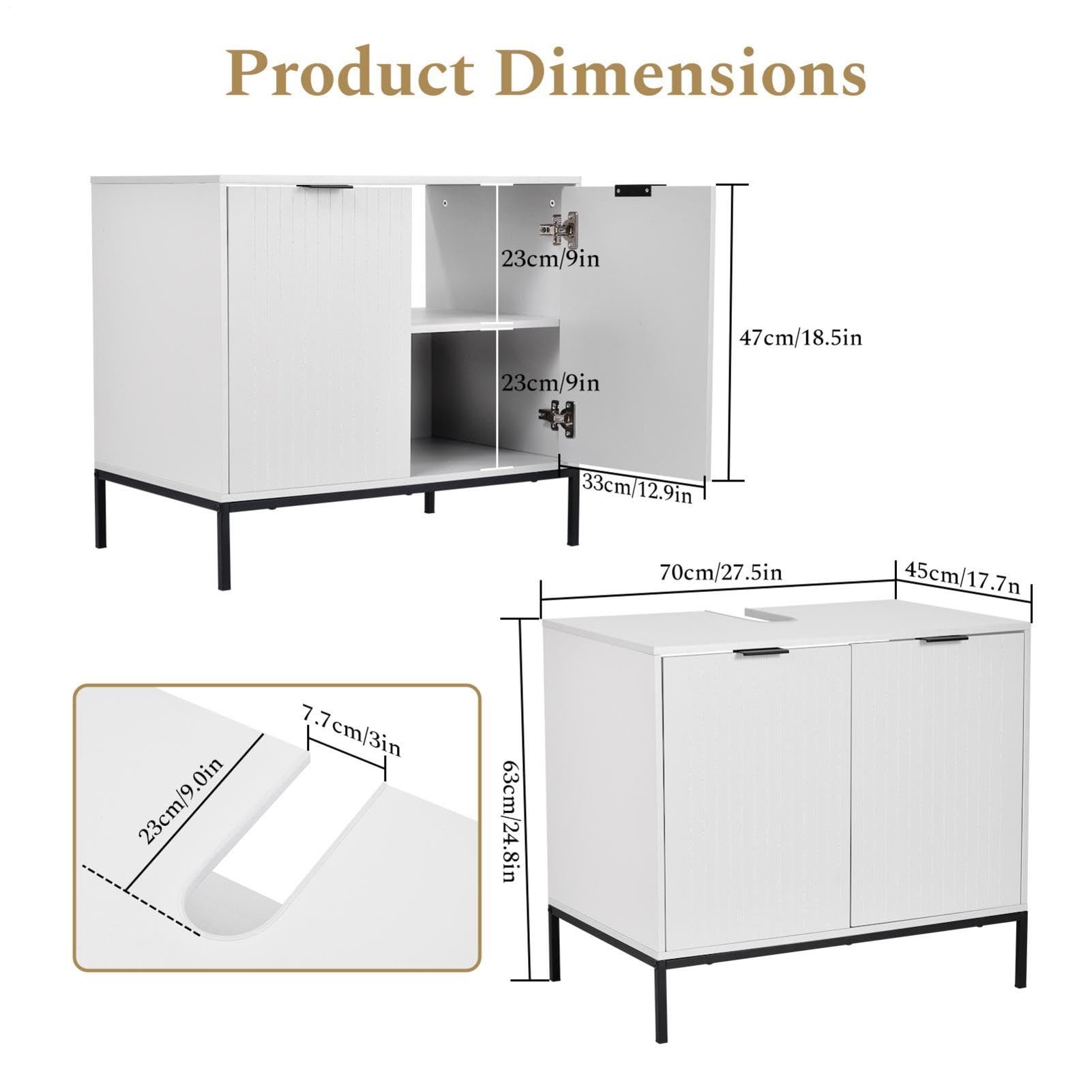 Generisch Mueble bajo lavabo de 70 x 63 x 45 cm con 2 puertas, armario de pie para guardar utensilios de baño y artículos de tocador, color blanco