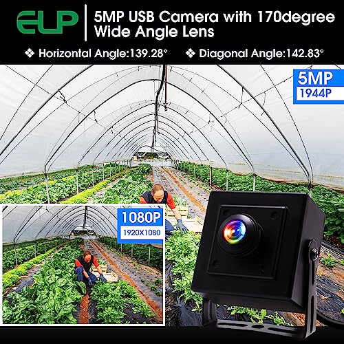 ELP Mini Aluminum Black Case USB Security Camera with 170degree Wide Angle Fisheye Lens USB2.0 Lightburn Camera for Home Security and Machine Vision System,9.9ft/3m Cable for PC, Laptop, Jetson Nano - Thumbnail 5