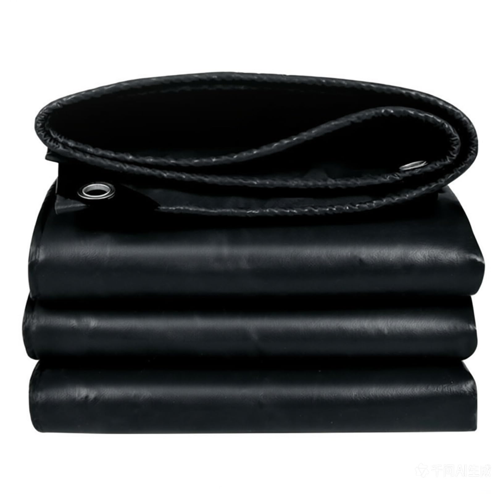 Heavy Duty Poly PVC Tarp 500g/㎡ Black - Extra Thick Waterproof Tarpaulin Cover with Grommets for Outdoor & Garden Use(3x3m(9.8ftx9.8ft))
