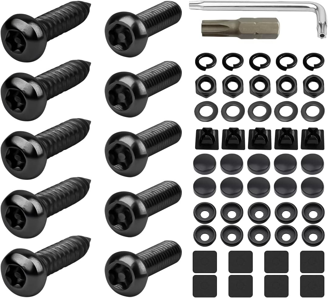 Black Anti Theft License Plate Screws, Stainless Steel Car Tag Plate Mounting Hardware, Auto Fasteners for Locking License Plate Frames or Covers, Rustproof Screws, Caps, Fasteners Nuts(Black1)