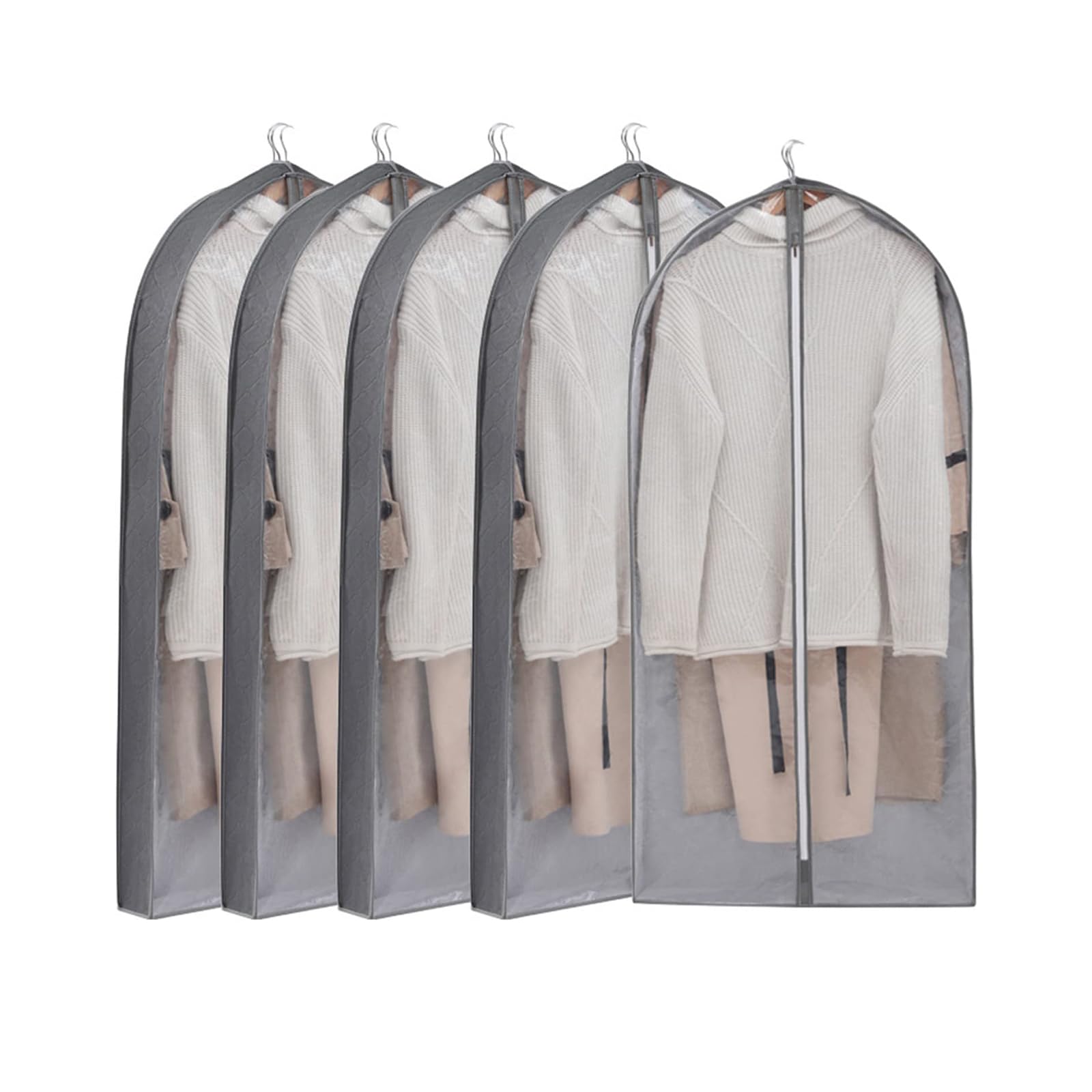 Housse de protection zippée pour vêtements en lot de 5 gris avec fenêtre