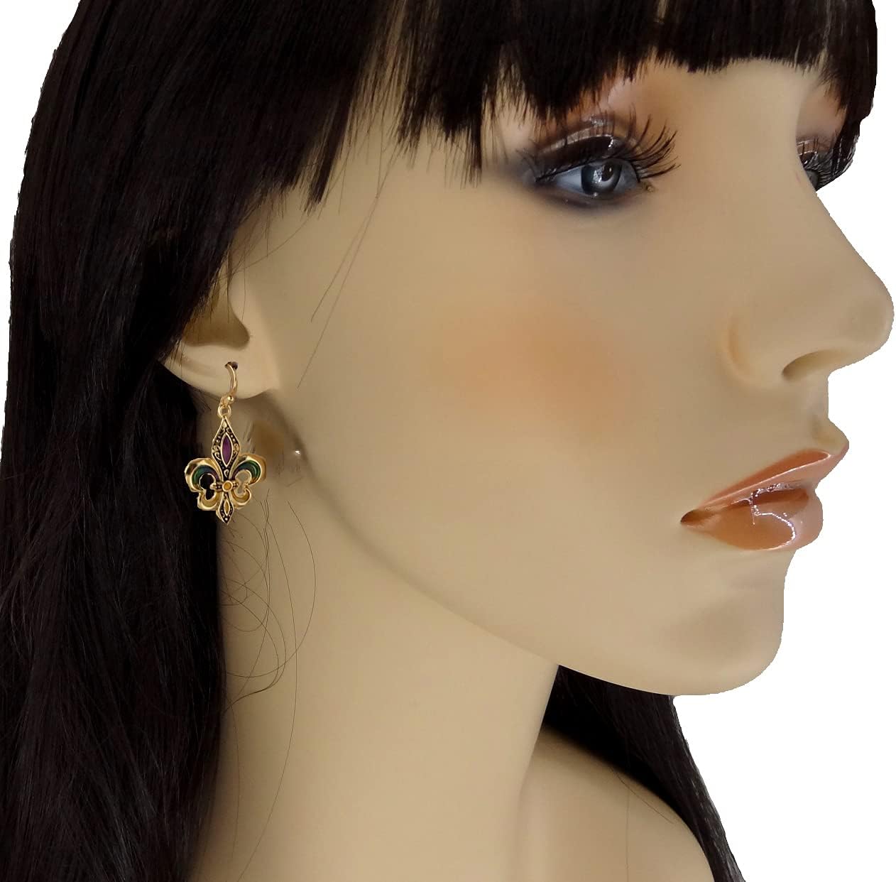 DianaL Boutique Beautiful Gold Tone Fleur de Lis Earrings Mardi Gras Gift Boxed - Image 9