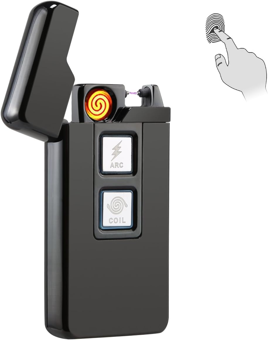 2-in-1 Plasma Arc Lighter Coil Lighter USB Rechargeable Windproof Electrical Arc Cigarette Lighter with Touch Controls, TSA Approved, Black