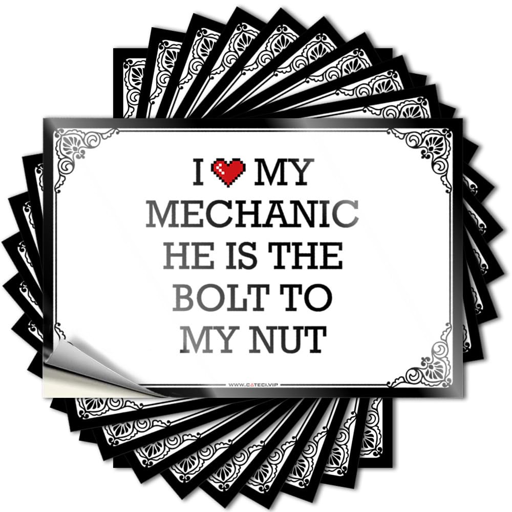 Fzfn Colour Western Cover Decals | I Love My Mechanic He Is The Bolt To My Nut Western Durable Vinyl Sticker Easy Apply For Checkered(6X9cm)