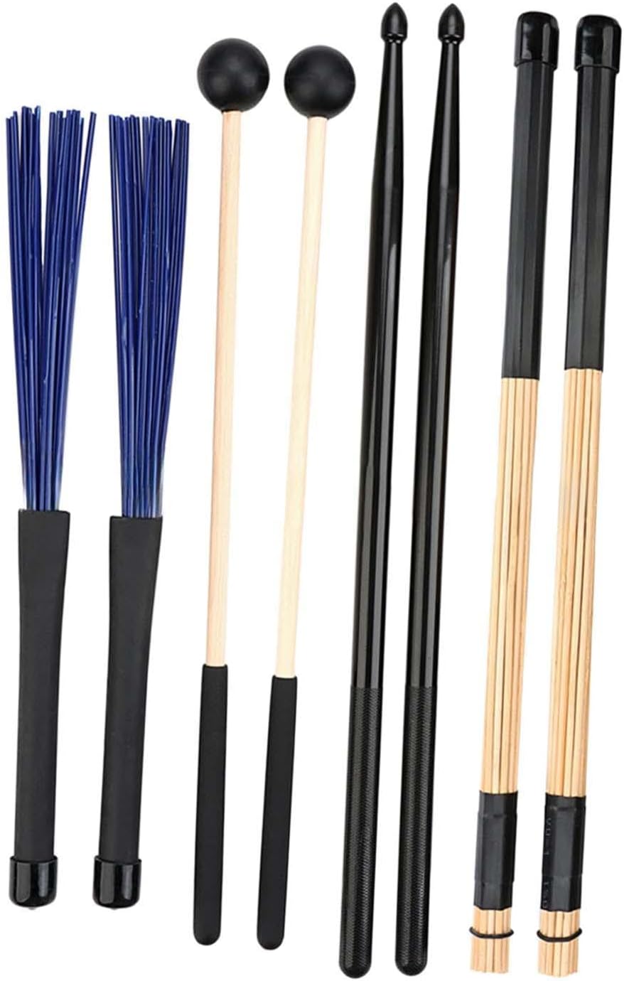 Drum Sticks Mallets Brushes Set, Anti Slip Music Lover Gifts, Percussion Instrument Accessories for Acoustic Stage Performance