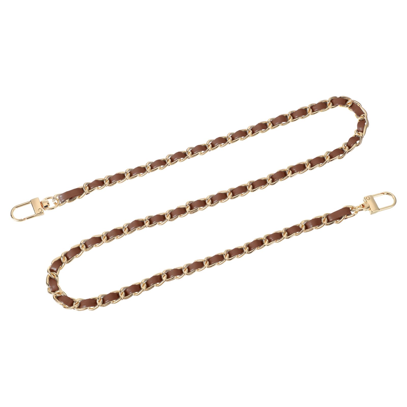 QUARKZMAN Correa de Cadena para Bolso, 32" Correa de Cadena Plana de Cuero y Hierro para Bolsos con Hebillas para Bolsos de Hombro (Correa Marrón Oscuro + Cadena Dorada)