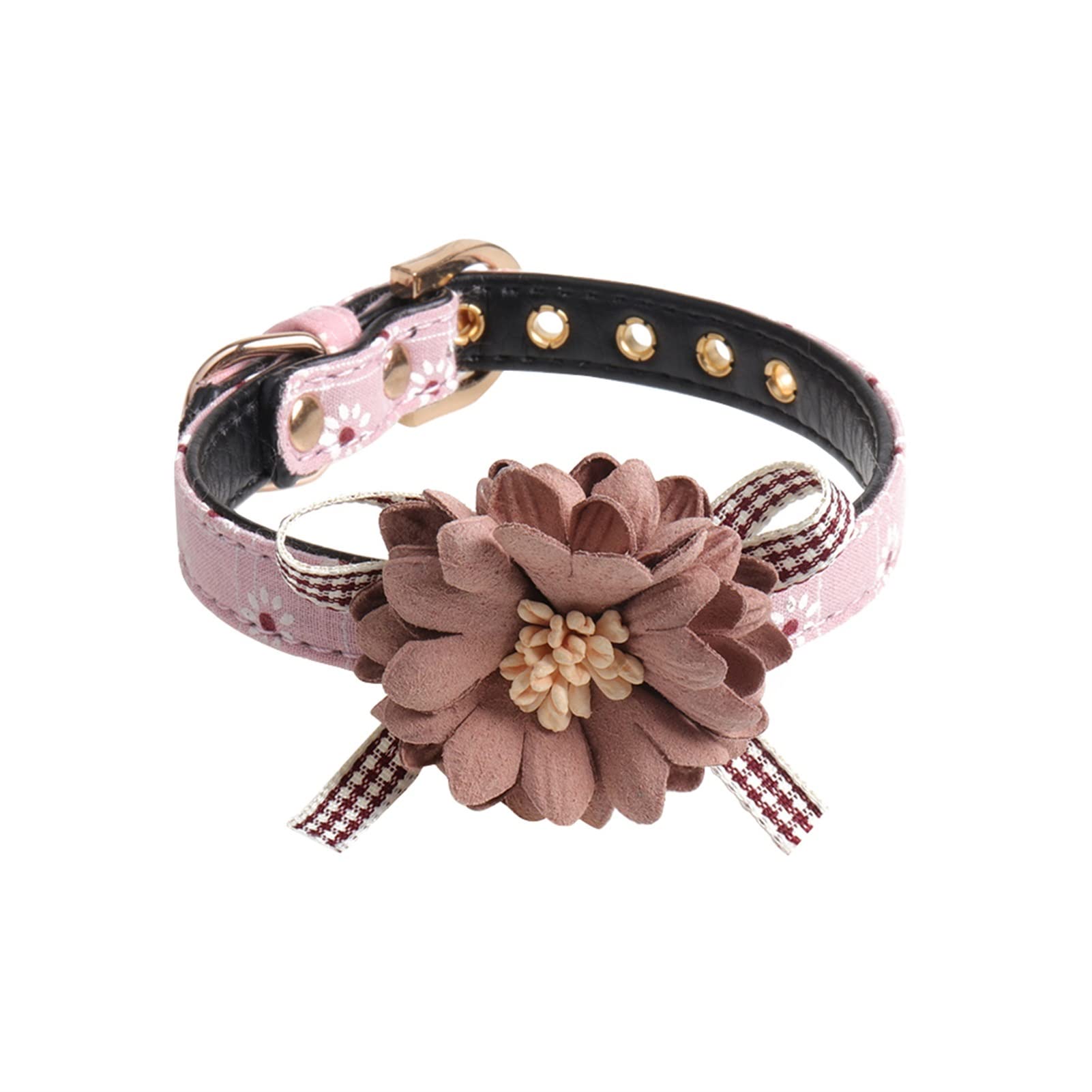 Collier pour chat en cuir rose avec nœud fleur JINGYAN 1.5x47cm