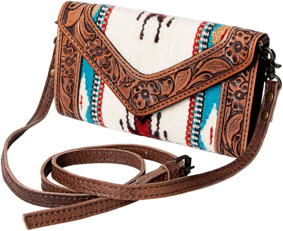 American Darling Envelope Saddle Blanket Hand Tooled Genuine Leather Western Women Bag Handbag Purse | for Cute