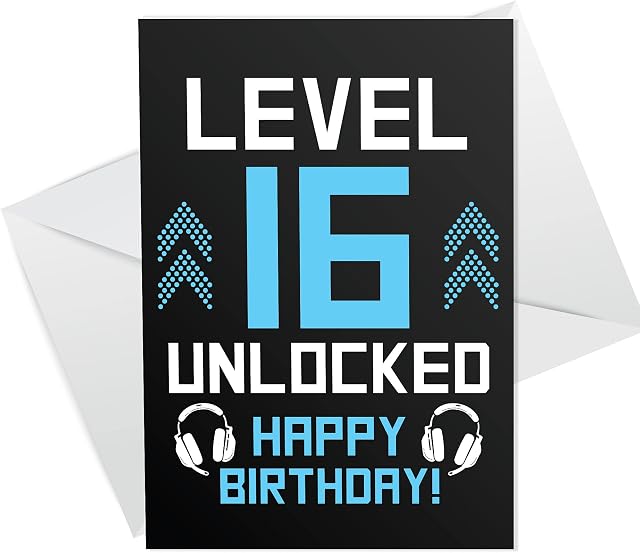 Funny 16th Birthday Card For Son Brother LEVEL 16 Humour Gaming Card For Men