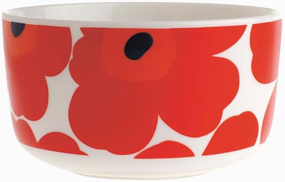 MARIMEKKO Oiva Unikko Medium Bowl Refine Your Kitchen Decor with Our Iconic Floral Dinnerware Red & White Soup/Salad Serving Bowl Dessert Bowls to Elevate Your Dining Experience 17.6 Oz
