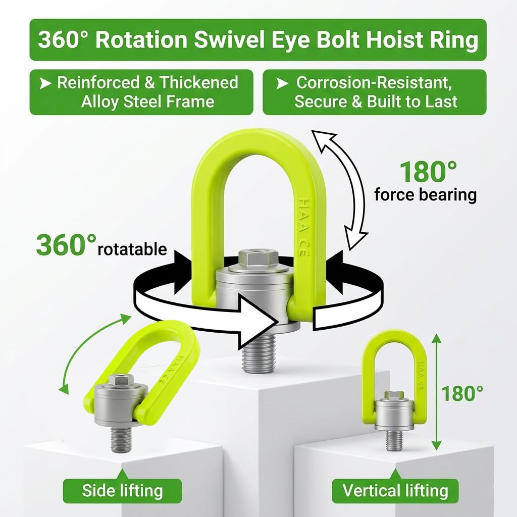 1 Pack Swivel Eye Bolt Hoist Ring 1" x 36 8800 lb 360° Rotation