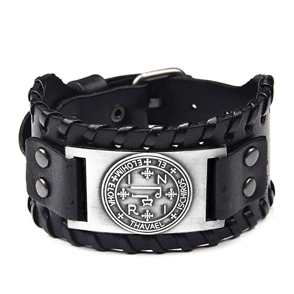 NIGHTCRUZ Sigil of Archangel Thavael Bracelet, Leather Cuff Bracelet for Talisman