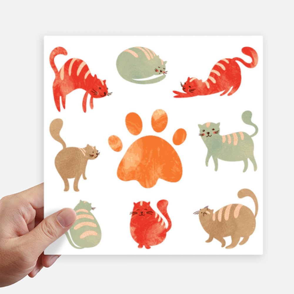 Autocollant chat mignon carré DIYthinker de 20 cm pour déco mur et valise 4 pièces