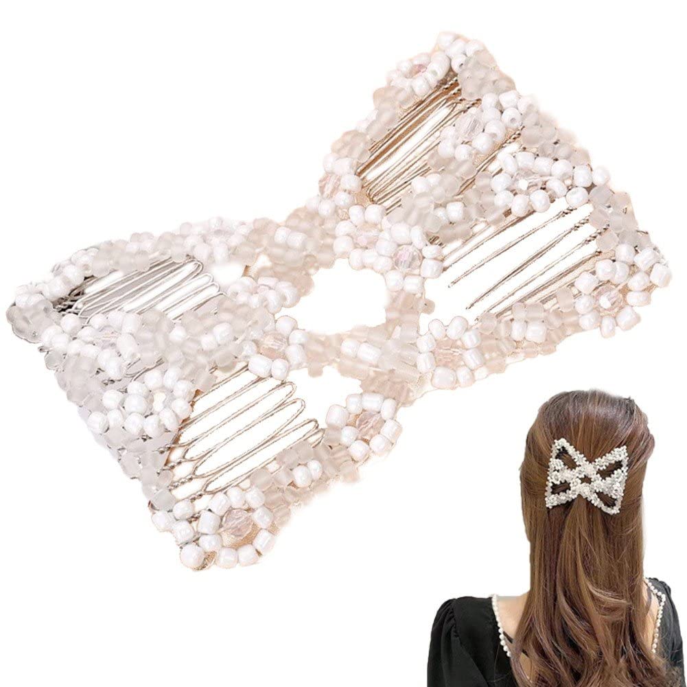 Sanfly Beaded Hair Combs Stretchy Hair Comb Elastic Comb Double Hair Combs Clips Stretchy for Women Hair Accessory Diy Tool