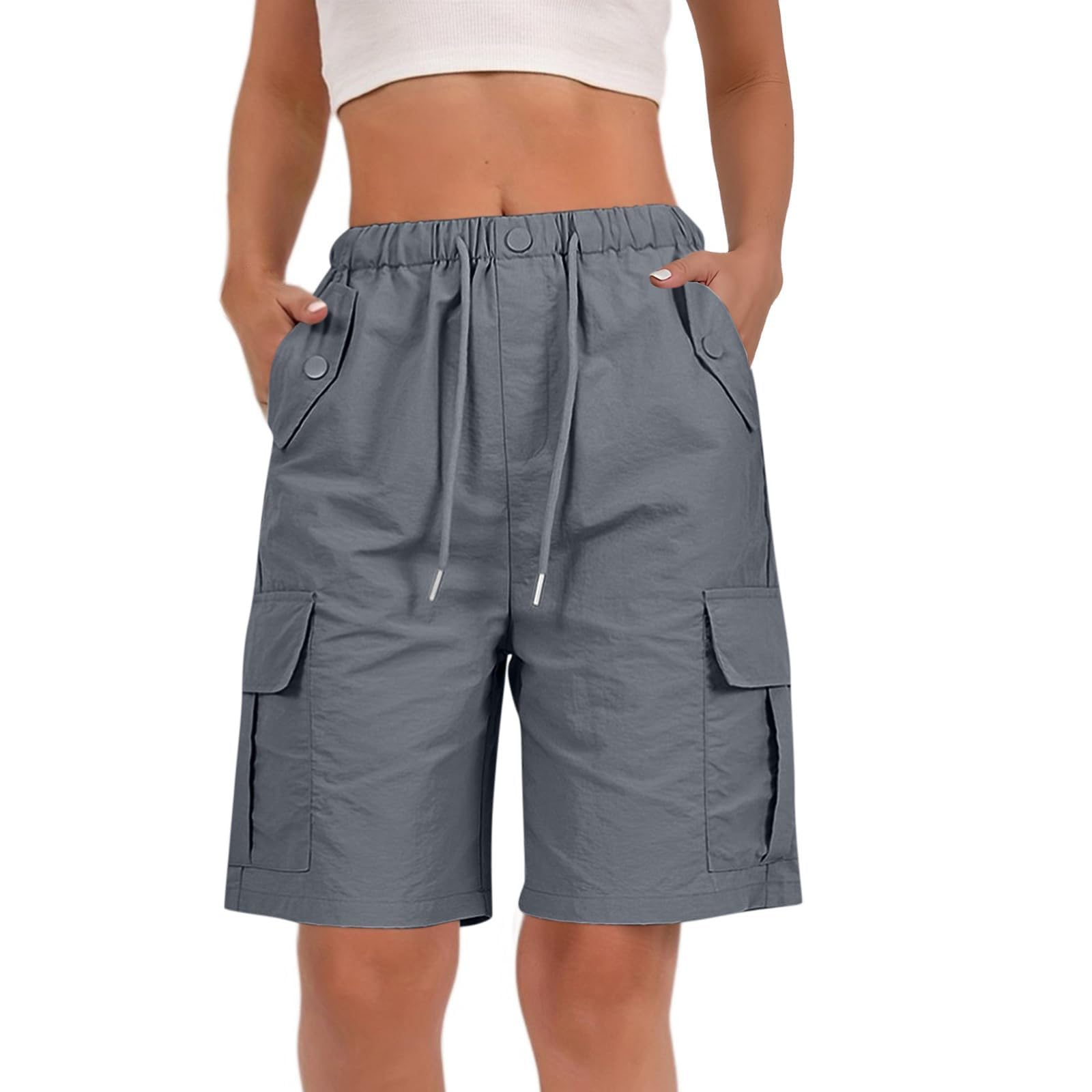 Generico Pantaloni da Lavoro Donna Multitasche Bermuda Estivi Cargo Pantaloncini Vita Elastica Leggeri Shorts Escursionismo Casual Esterno Pantaloni Corti per Viaggi Escursioni con 4 Tasche