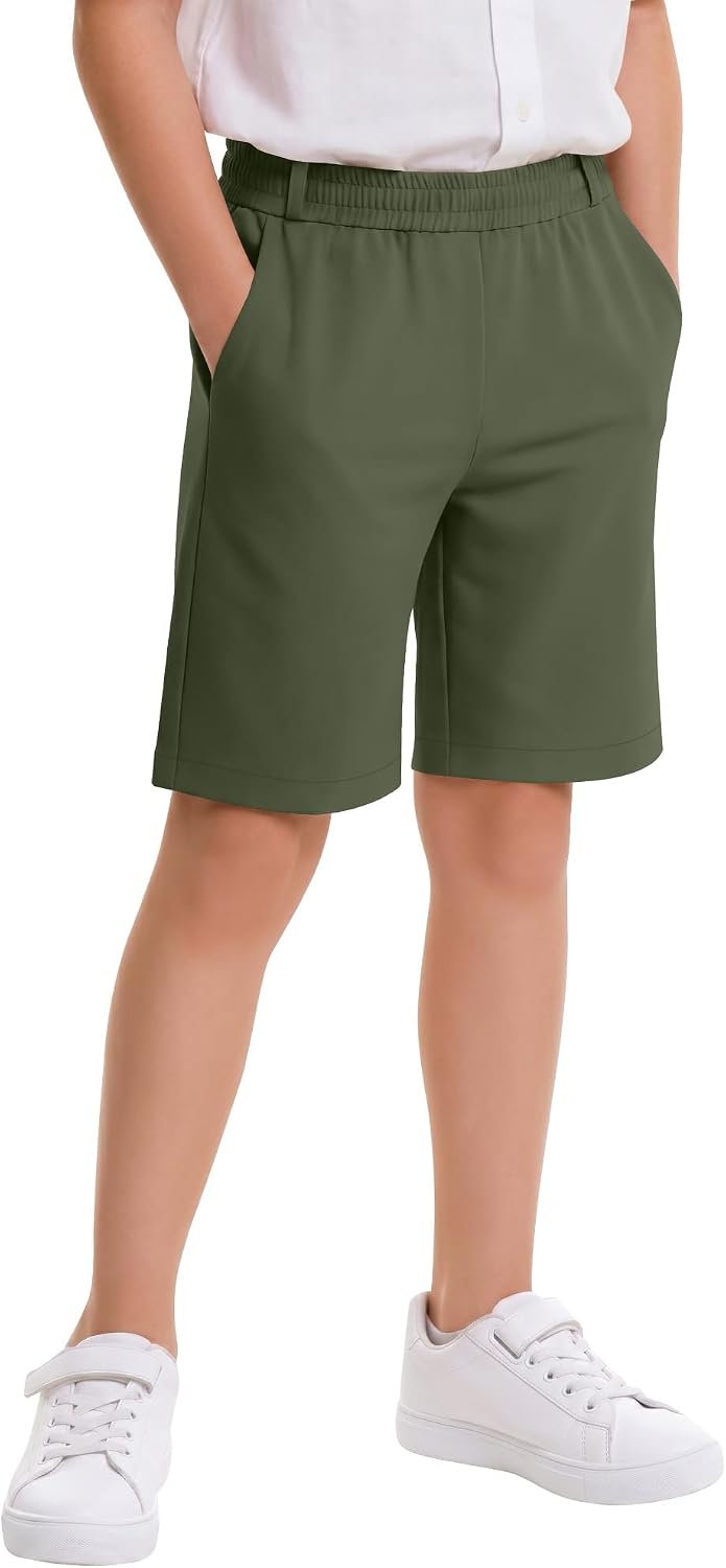 Boys' Dress Short 5-14Y Kids Uniform School Straight Fit Elastic Shorts Casual Stretch for Youth with Pockets