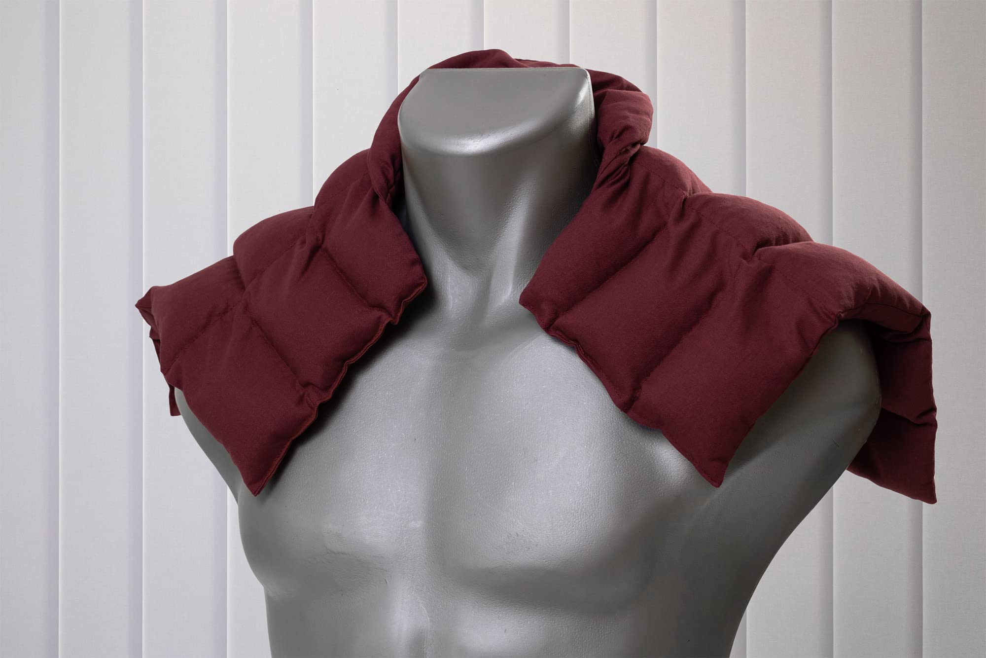 Cojín hombros, espalda superior y nuca con cuello - burdeos - Almohada térmica de semillas - Saco cervical - Semillas de lino -