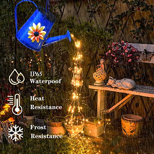 Blue Solar Watering Can With Light,Solar Powered Waterfall Lights 1 Pack 60 Led(Includes Shepherd Hook) For Garden,Yard, Path, Christmas Holiday Decoration #TOP5
