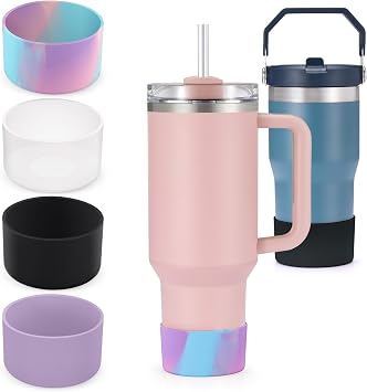 4pcs for Stanley Boots, Silicone Bottoms for Stanley Cup Boots for Quincher Adventure 40 oz, Stanley Tumbler Accessories for Hydro Flask Boots 12-24 oz Stanley Cup Accessories, Clear Black Mix Fog