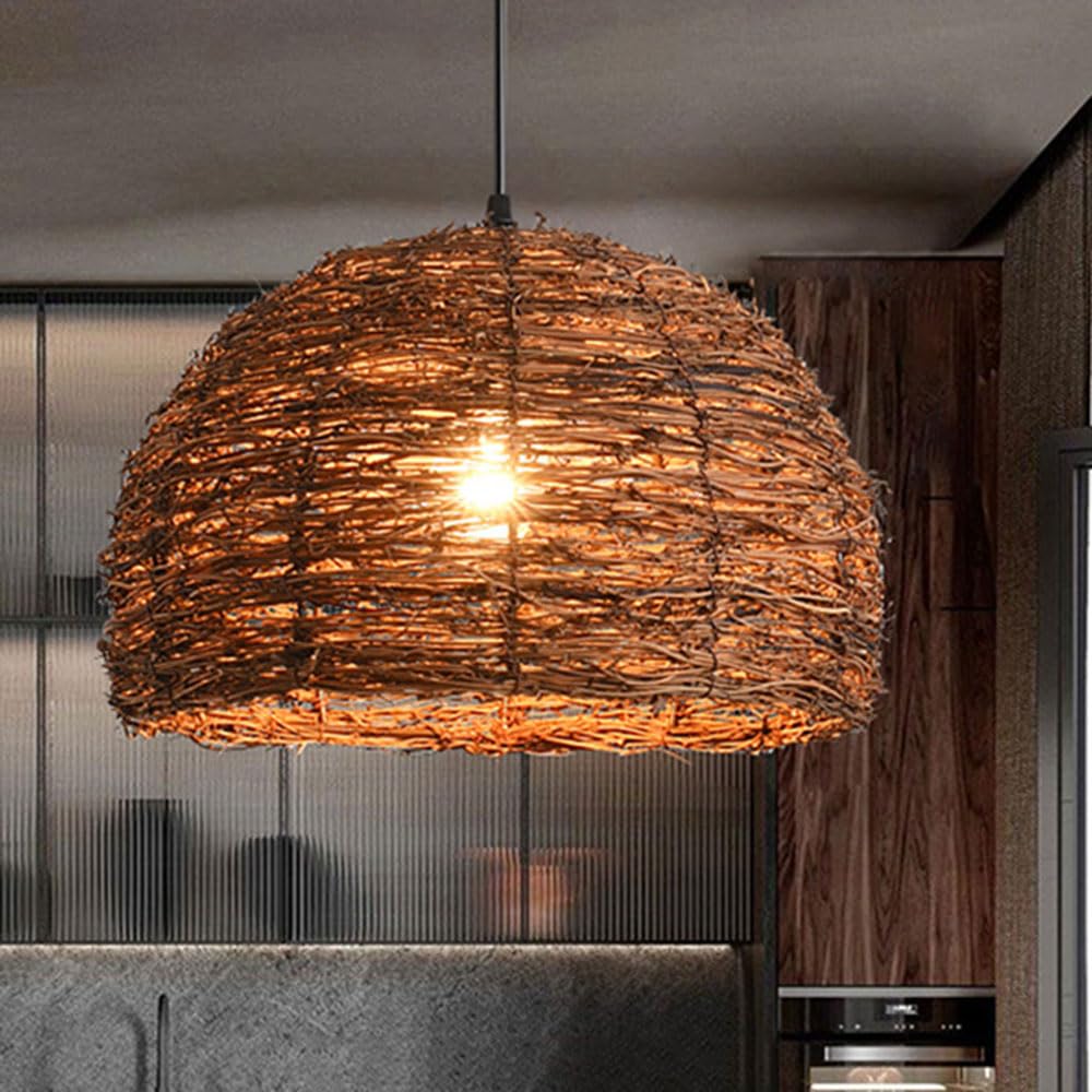 Lampadario A Nido D'uccello Intrecciato Vintage, Paralume In Vimini Marrone Con Cavo Regolabile, Lampada Creativa A Forma Di Cestino, Luci Da Soffitto Per Soggiorno, Camera Da Letto
