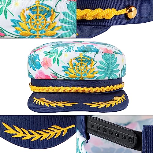 Adult Captain Hat Sailor Hat Bachelor Party Yacht Leaf Printed Navy Hen Party Dress Up Halloween Marine Themed Admiral Captain Hook Sailor Costume Decorations for Men Women - Image 2
