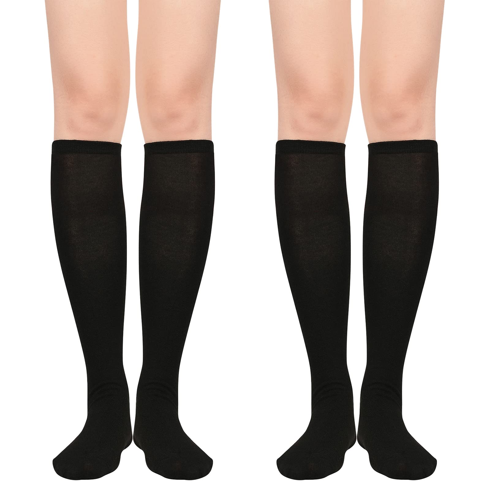 Calcetines altos hasta la rodilla para mujer, calcetines largos atléticos delgados de muslo alto, calcetines deportivos al aire libre, calcetines de tubo casuales, Calcetas 2 Pack negro, Talla única