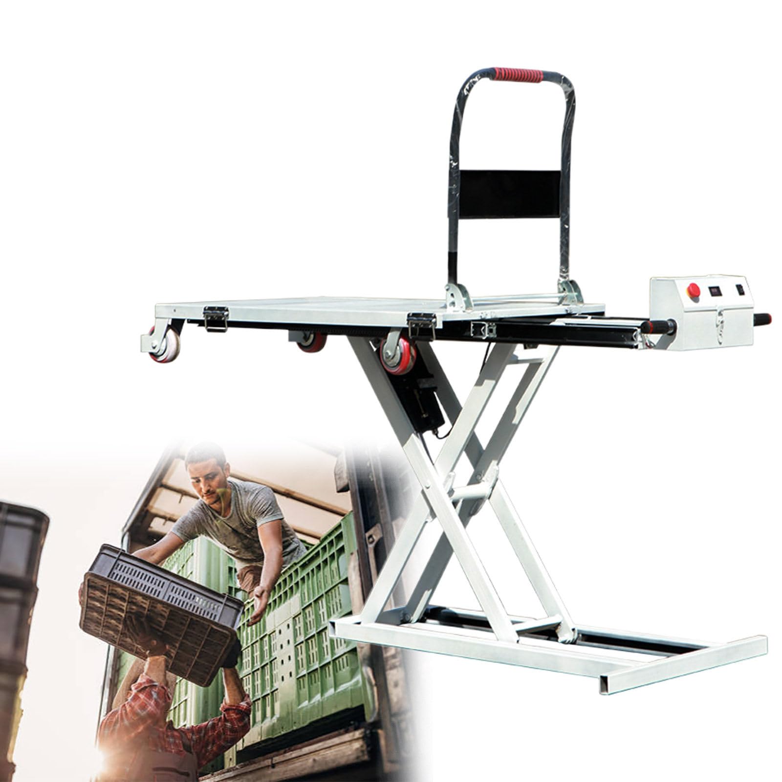 Hydrauliczna platforma podnosząca, elektryczny pojedynczy stół podnoszący nożycowy z 4 kołami, wózek stołu podnoszącego, udźwig 270 kg, wysokość podnoszenia 102 cm