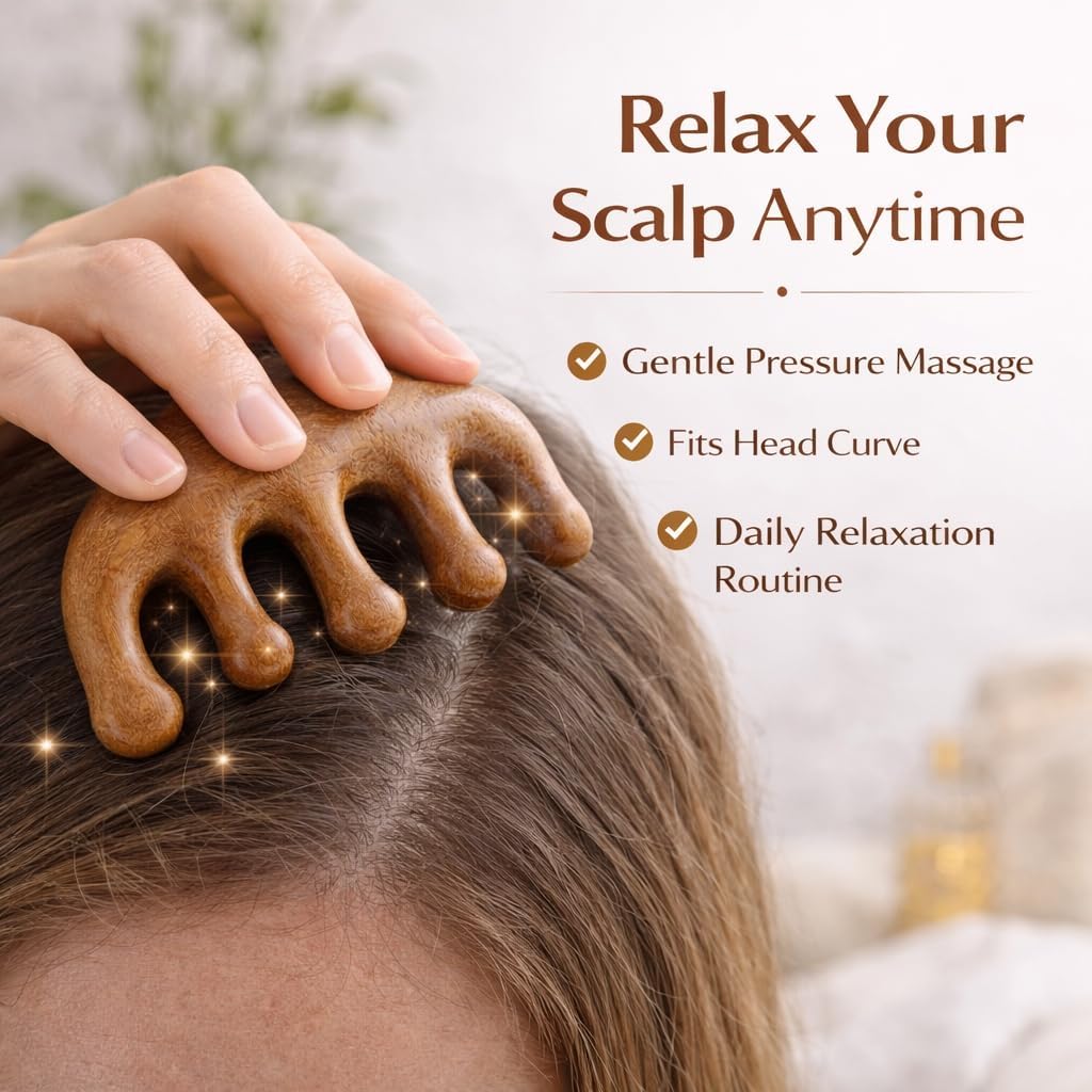 Copper Gua Sha Tool & Scalp Massager Comb Set - Professional Meridian Scraping Kit for Body, Neck & Lymphatic Drainage - Premium Sandalwood & Brass Massage Gift Set - Ideal Mother’s Day Gift