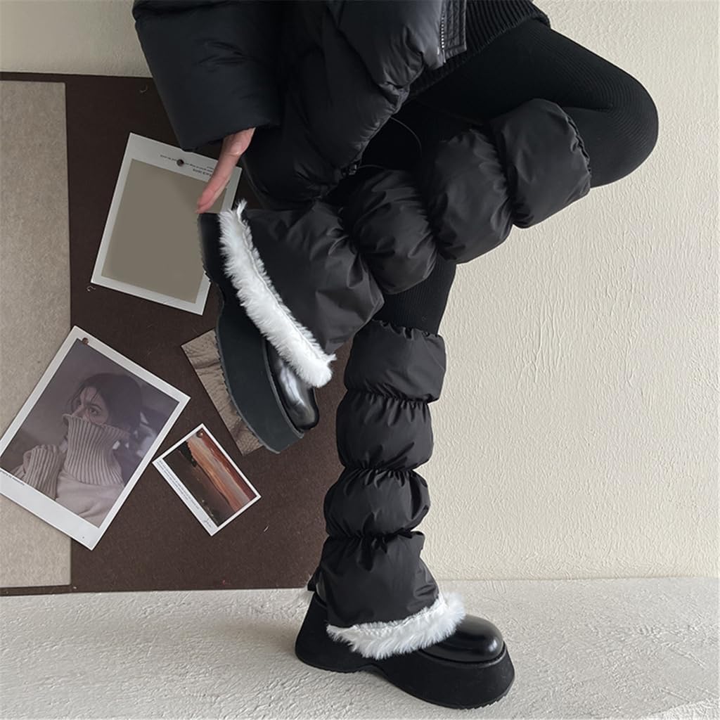Windproof Leggings Gaiters for Women Padded Plush Hem Puffer Leg Warmers Covers