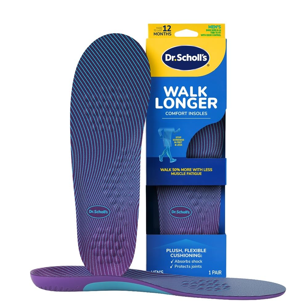 Dr. Scholl's Walk Longer Insoles - Comfortable Plush Foam Cushioning Inserts for Walking, Hiking, and Standing on Feet All-Day with Arch Support - Walk 50% Longer Without Muscle Fatigue