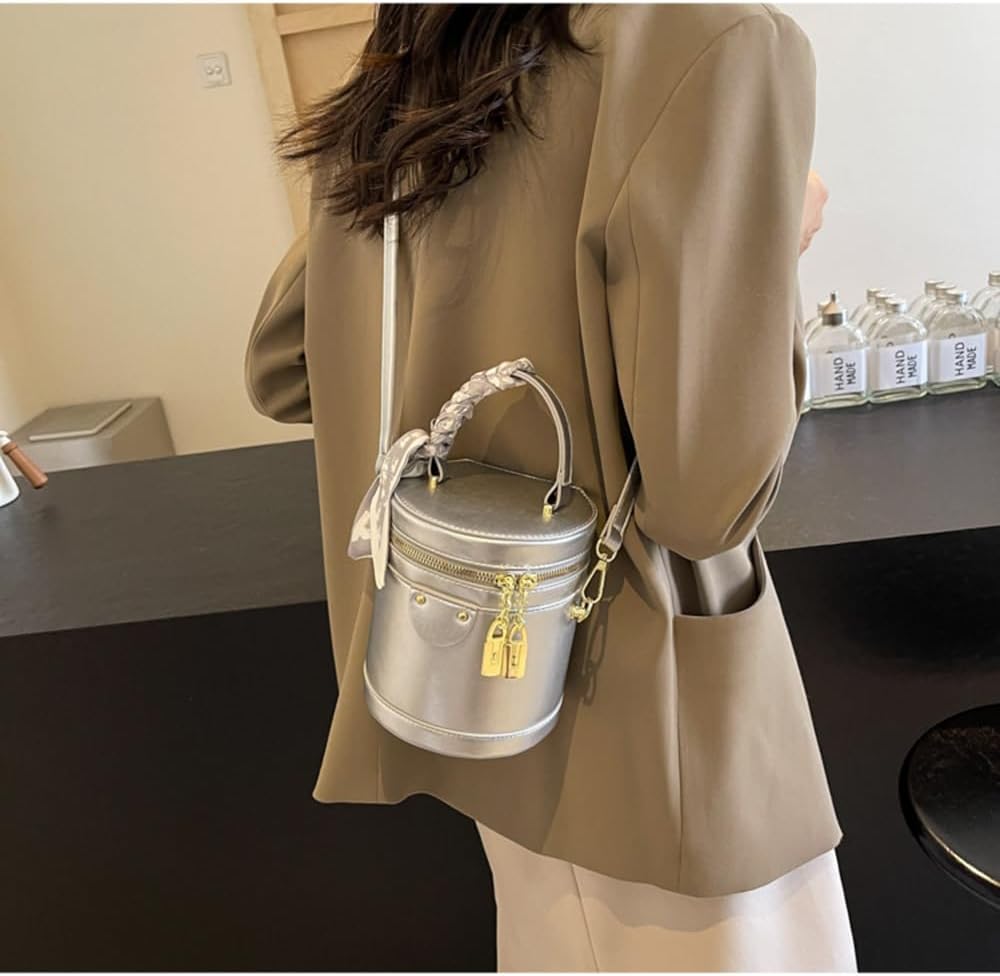 Mini Bucket Crossbody Bags for Women Vegan Leather Small Round Shoulder Round Handle Handbag Purses - Image 7