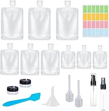 Travel Pouches OMBRISA Bolsas de Viaje para Artículos de Tocador (19 Unidades), Bolsas Portátiles de Viaje, Botellas Transparentes Recargables con Etiquetas, Envases para Cosméticos a Prueba de Fugas