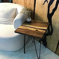 Vista 161 de Mesa de epoxi transparente, mesa de sofá con forma cuadrada, mesa auxiliar de resina de madera, mesa de centro de madera con borde natural para sala