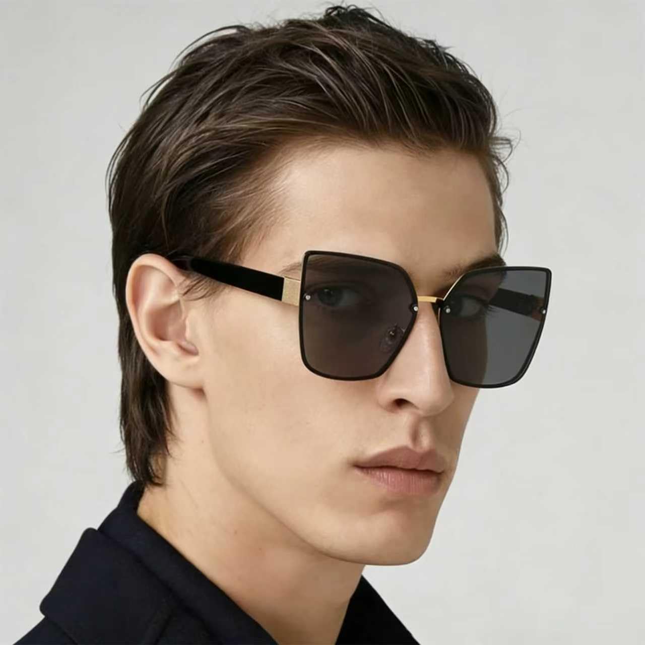Siming Oversized Square Sunglasses, Rimless Design, Metal Frame with Gold Accents, UV Protection - Image 2