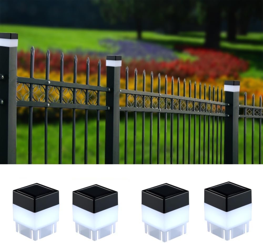 Solar LED Fence Post Cap Light 2x2 Inch (5x5cm) - for Wrought Iron, Aluminum & Garden Fences, Waterproof Outdoor Solar Lights(White Light) (4)