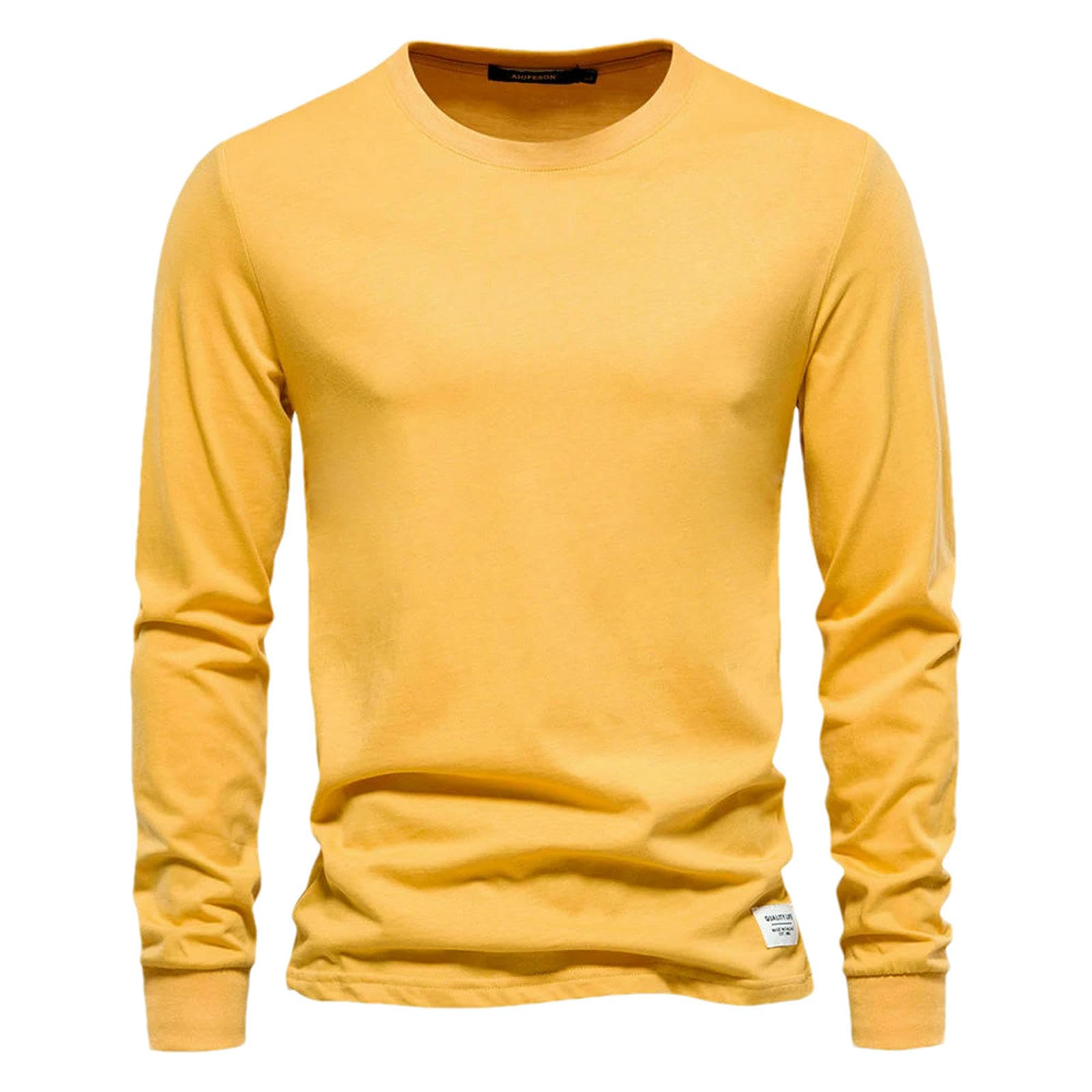 Camiseta de manga larga para hombre, informal, cuello redondo, camiseta básica, suave, ligera, ajustada, camiseta diaria de algodón para hombre.